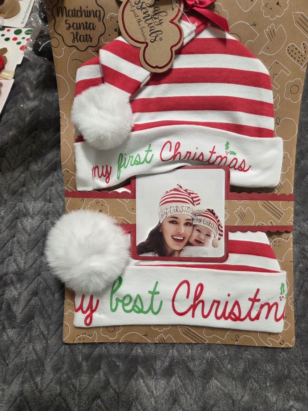 Baby Essentials Red & White Striped Mom And Me Christmas Hat Set